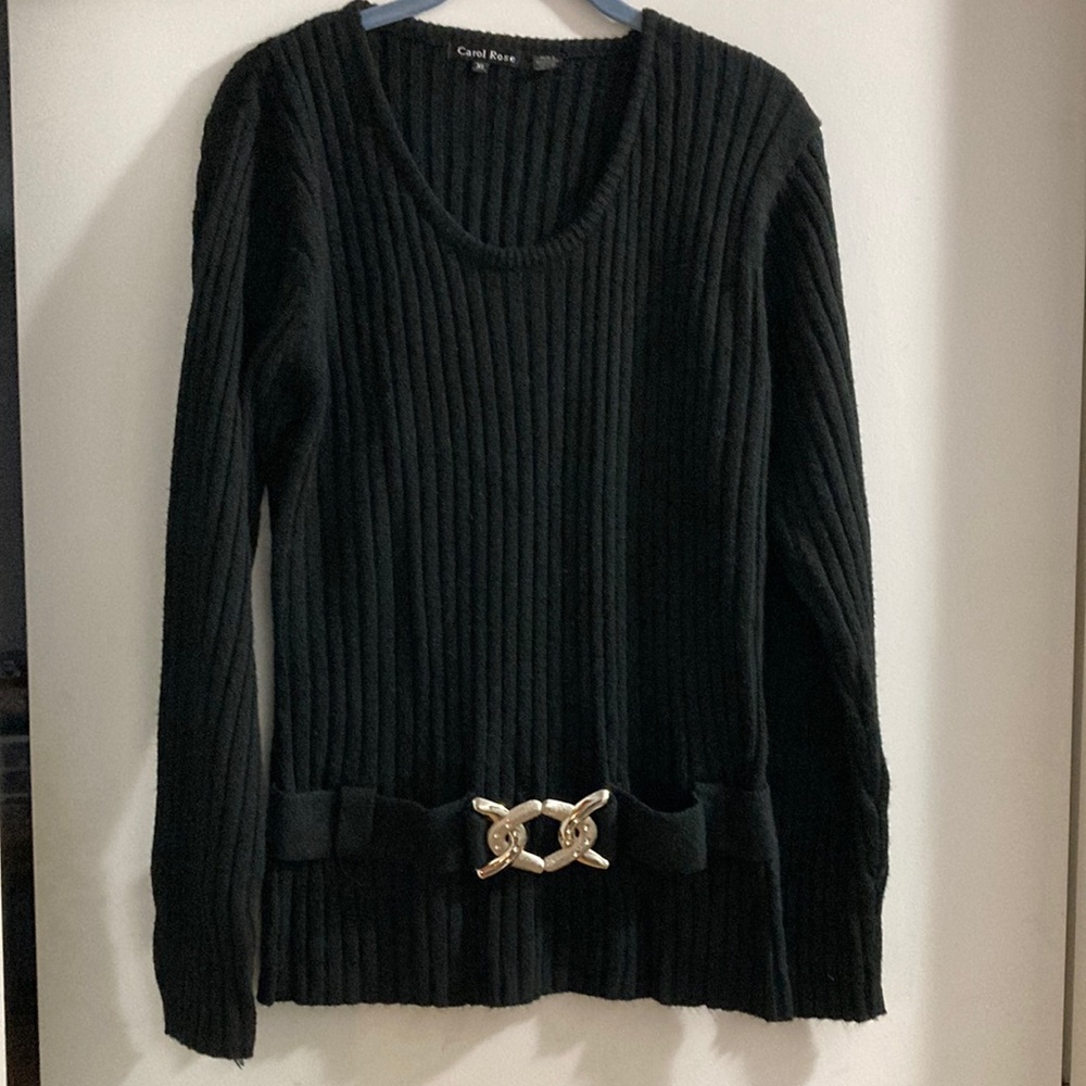 3 for $10 ❤️Carol Rose Sz XL Long sleeve Black sweater with sew on belt